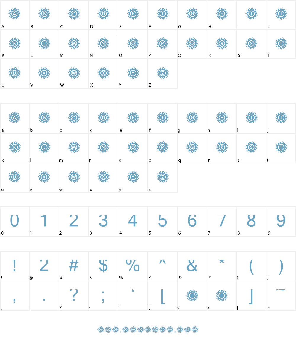 KR Blazing Sun Font Character
